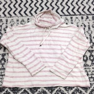 Chaps Pink and White Striped Cowl Neck Sweater